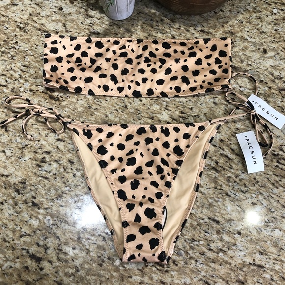 Pacsun Kendall & Kylie Leopard Rio Shine Side Tie Bikini Set Large - Picture 2 of 6